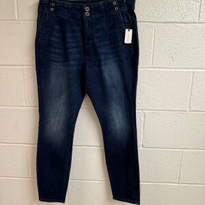 Pilcro Women High-Rise Skinny Ankle Jeans 32 Dark Wash Button Fly Boho Chic